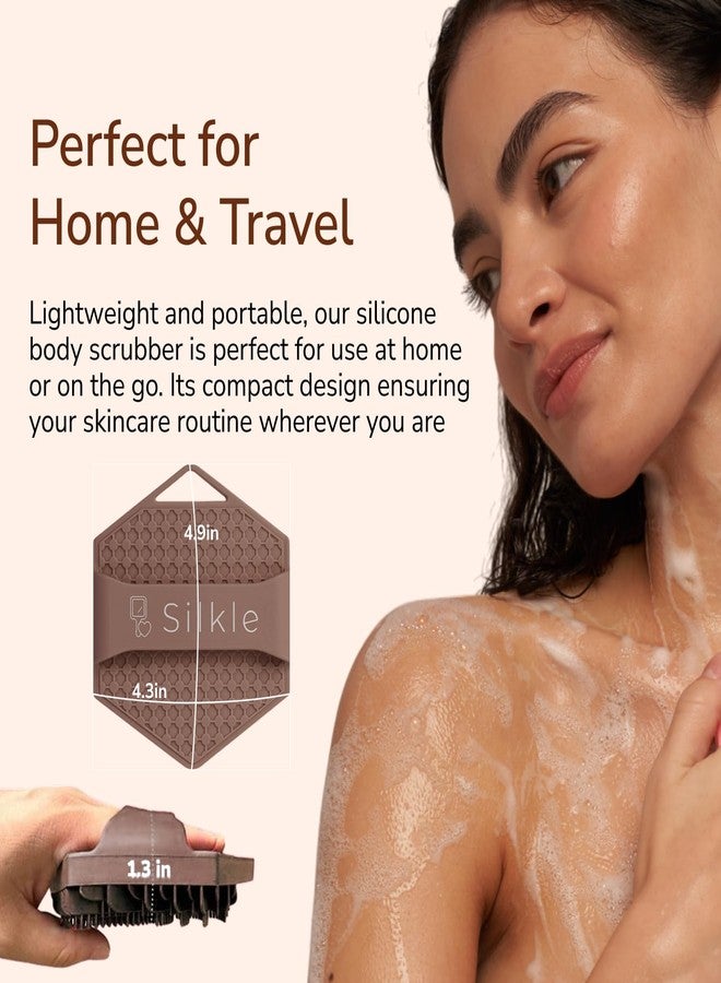SILKLE Silicone Body Scrubber – Gentle Exfoliating Shower Scrubber for Body & Bath, Silicone Shower Brush & Loofah Alternative – Non-Slip Silicone Body Brush, Quick Dry, Hygienic - Brown - Image 5